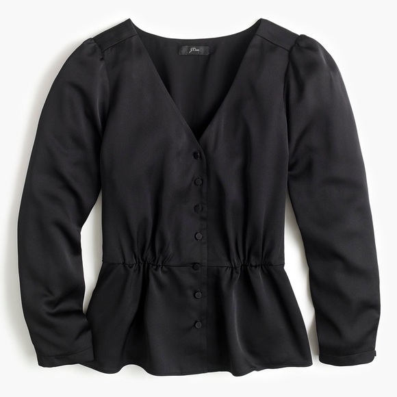 J. Crew Tops - {J. Crew}Petite Long-Sleeve Peplum Satin-Crepe Top